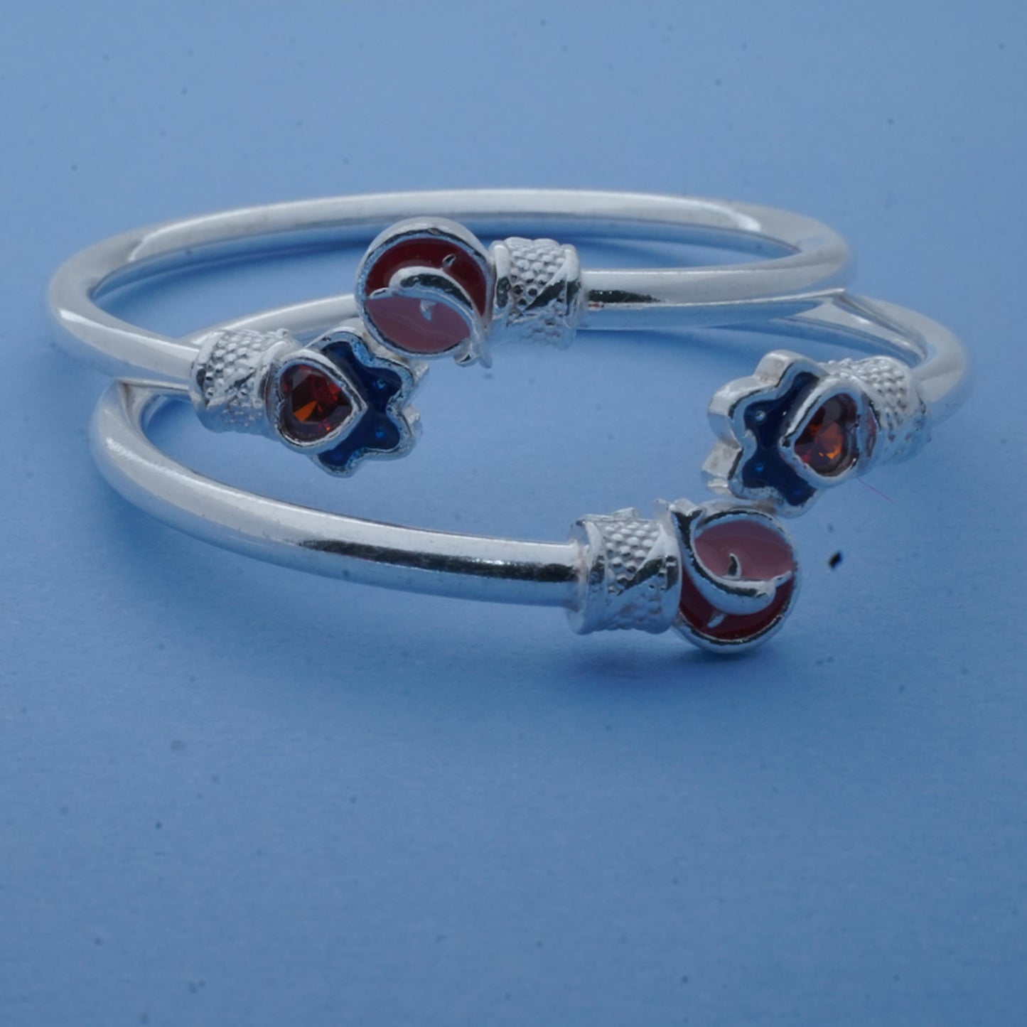 colorful silver kada pair for kids with crystal embellishments