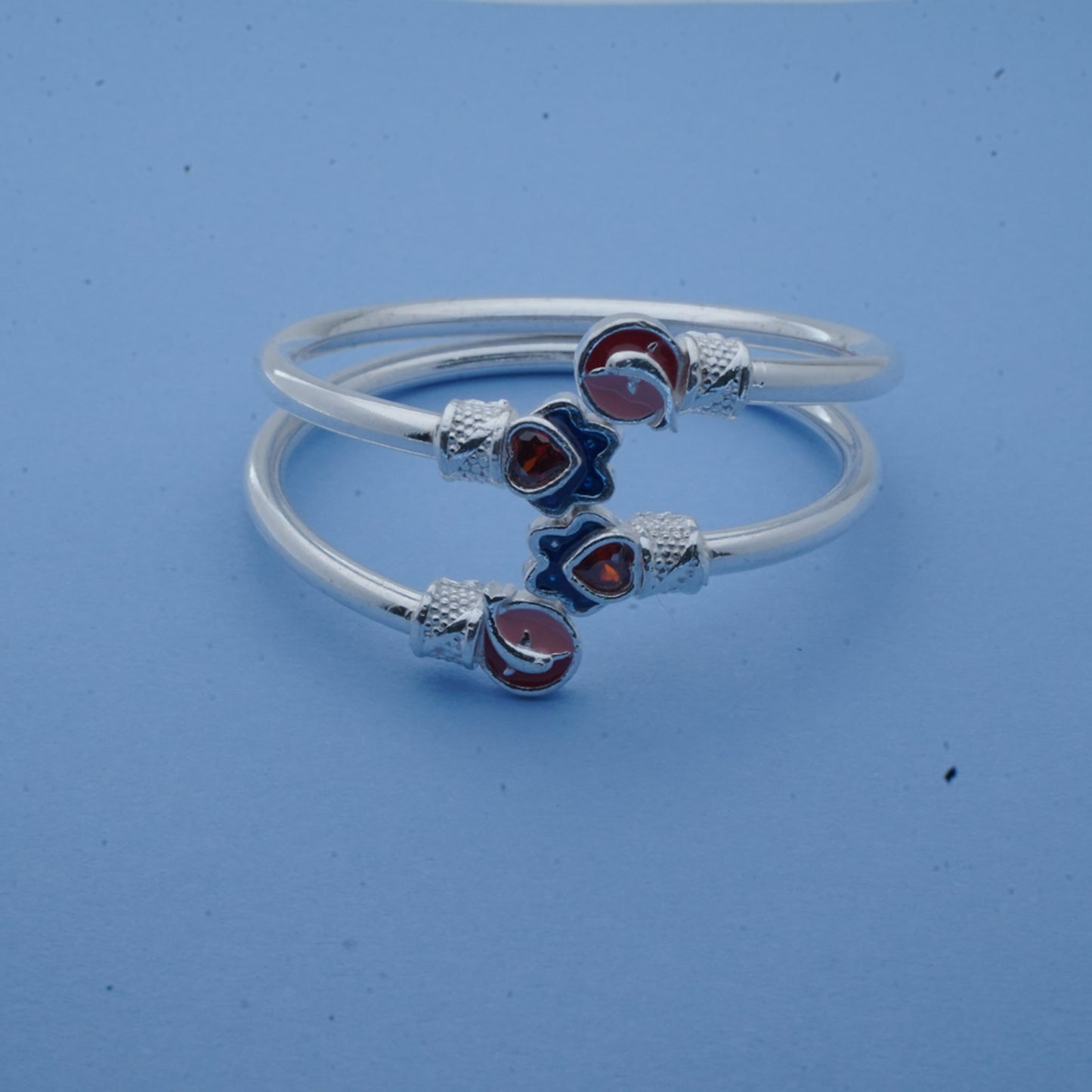 colorful silver kada pair for kids with crystal embellishments