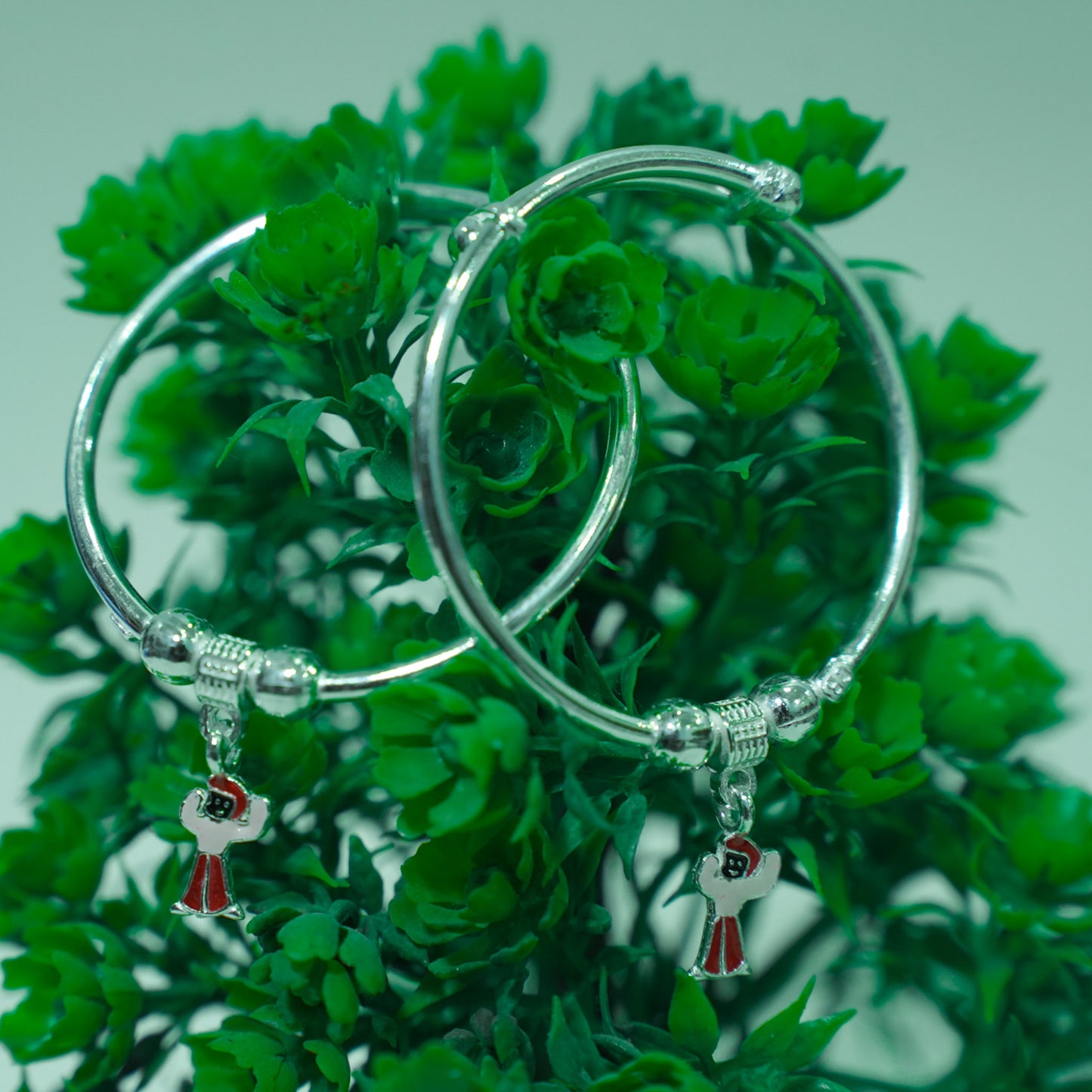 silver kada pair for kids with chhota bheem charm