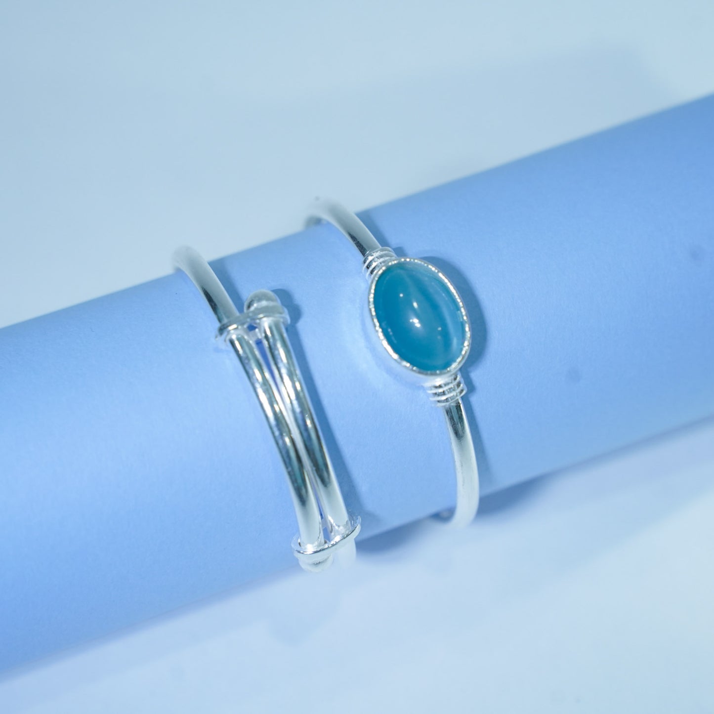 sky blue stone silver kada pair for kids – elegant & stunning