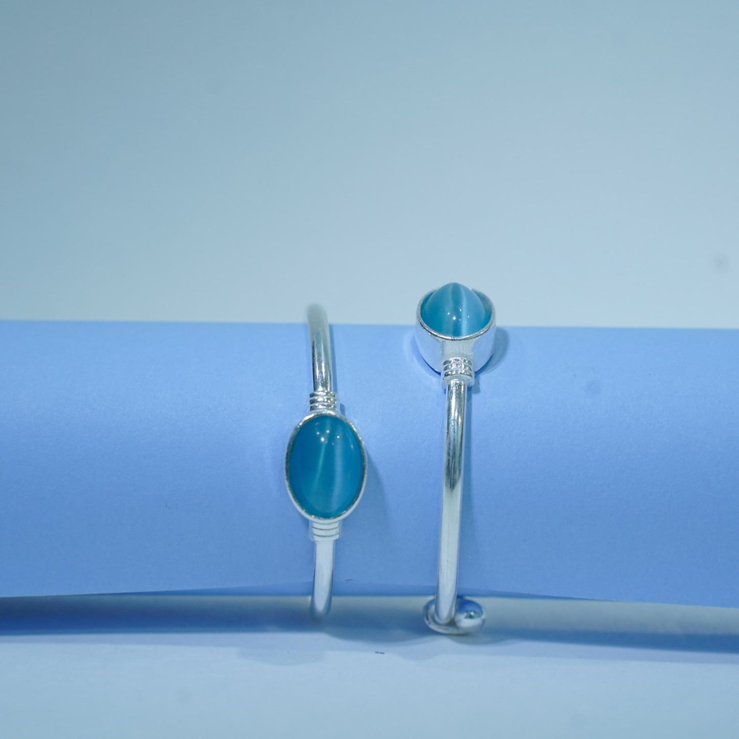 sky blue stone silver kada pair for kids – elegant & stunning