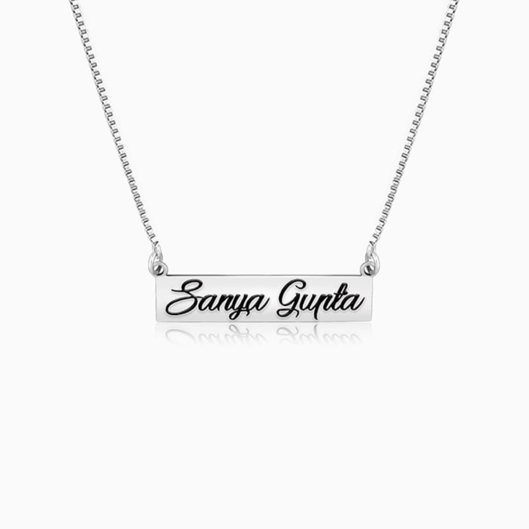 customizable black letter engraved name plate necklace - shyni jewellery