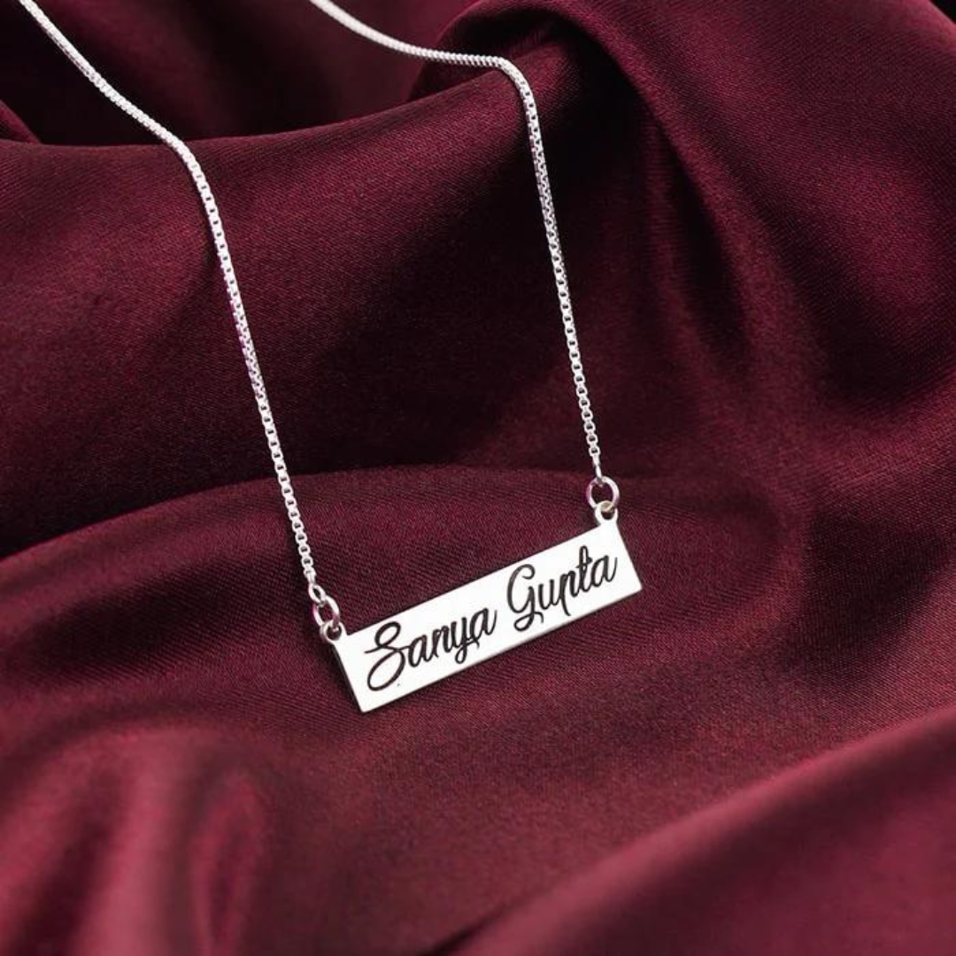 customizable black letter engraved name plate necklace - shyni jewellery
