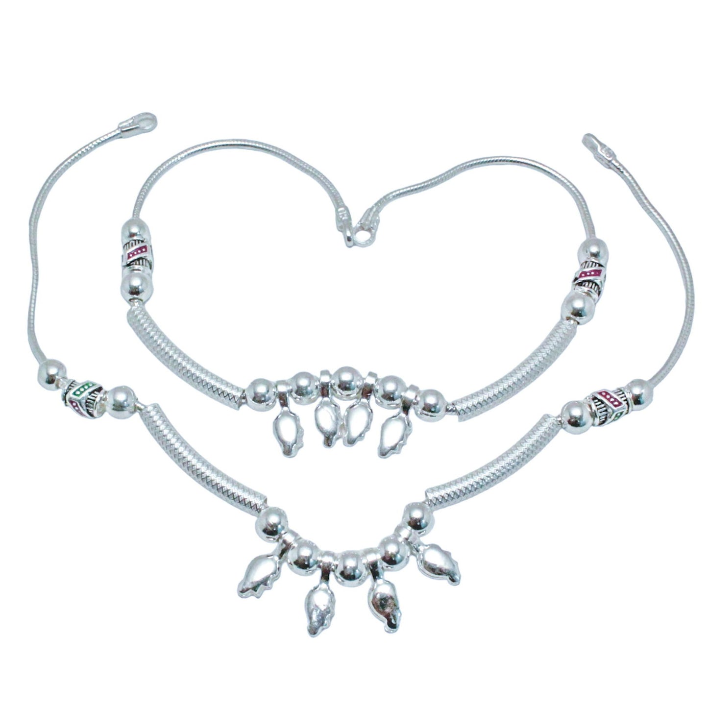 elegant silver payal with delicate hanging charms | shyni - shyni jewellery