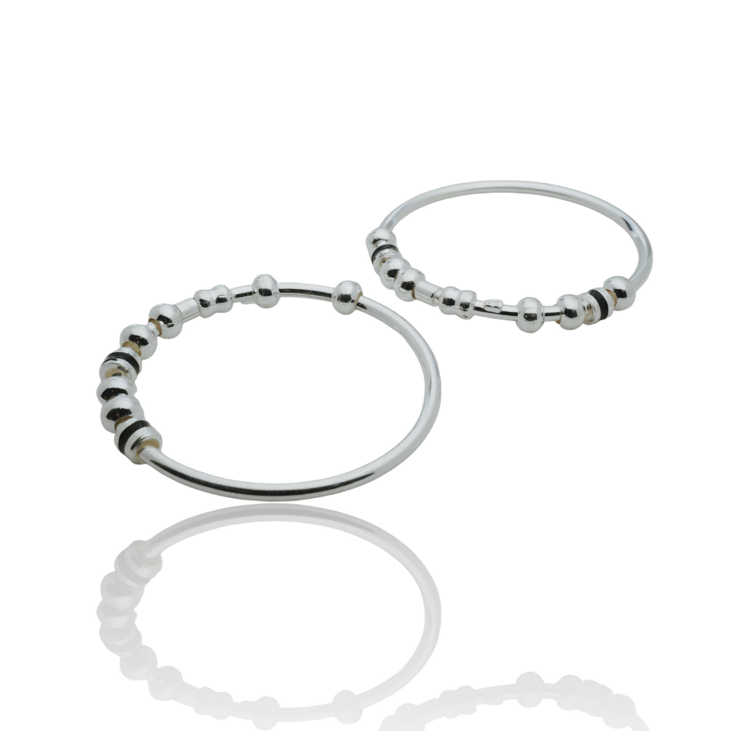 silver kada pair for kids with silver beads and black chilles