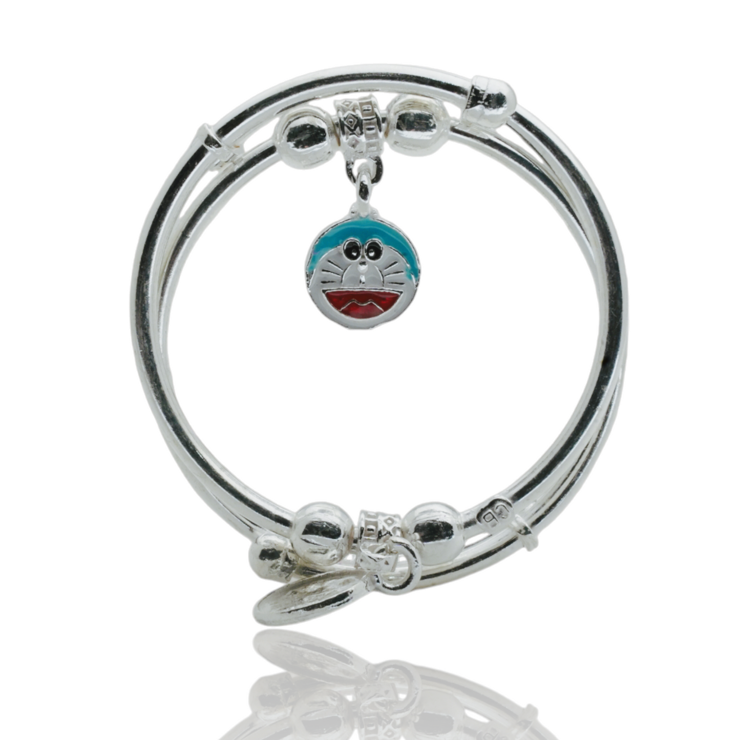 adjustable silver kids' bracelets with doraemon charm - pair of two