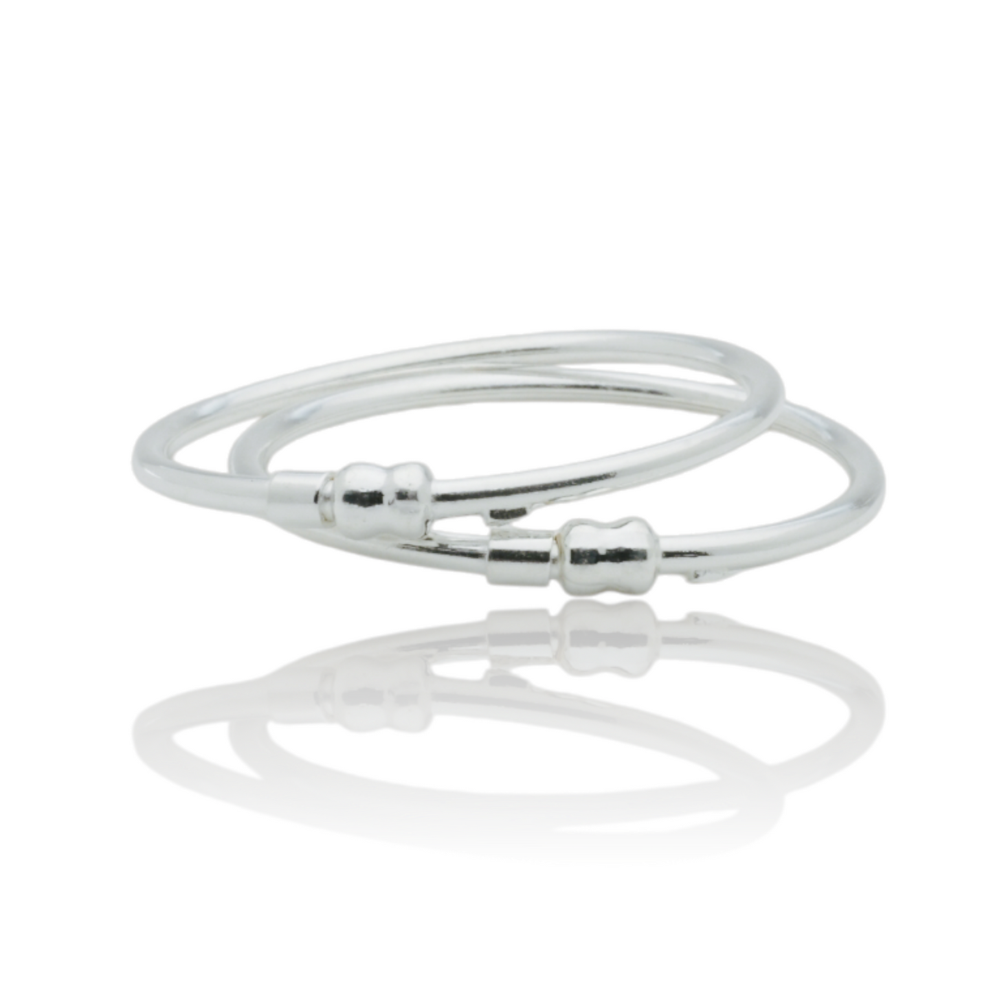 pure silver kada for kids with two classic silver beads