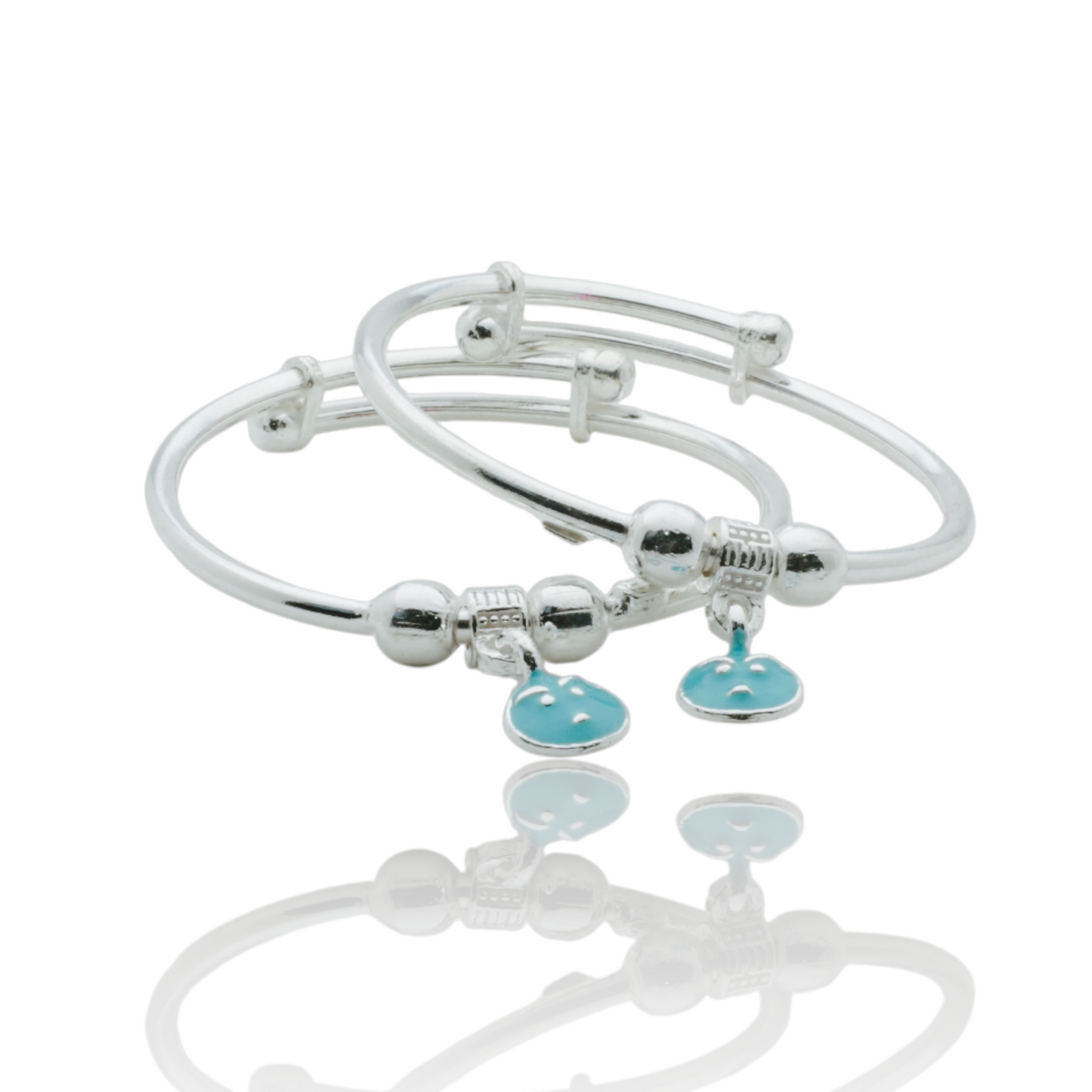 silver kada pair for kids with sky blue emoji face charm