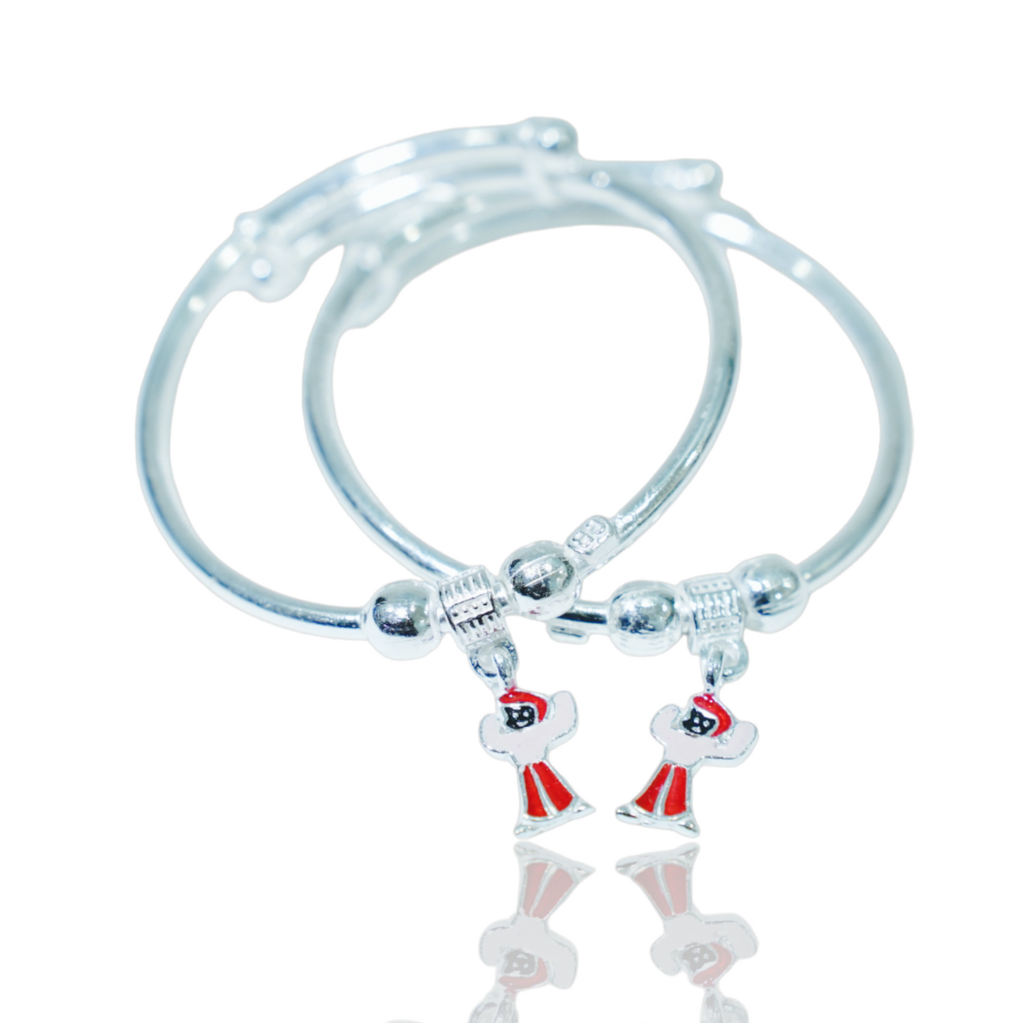 silver kada pair for kids with chhota bheem charm