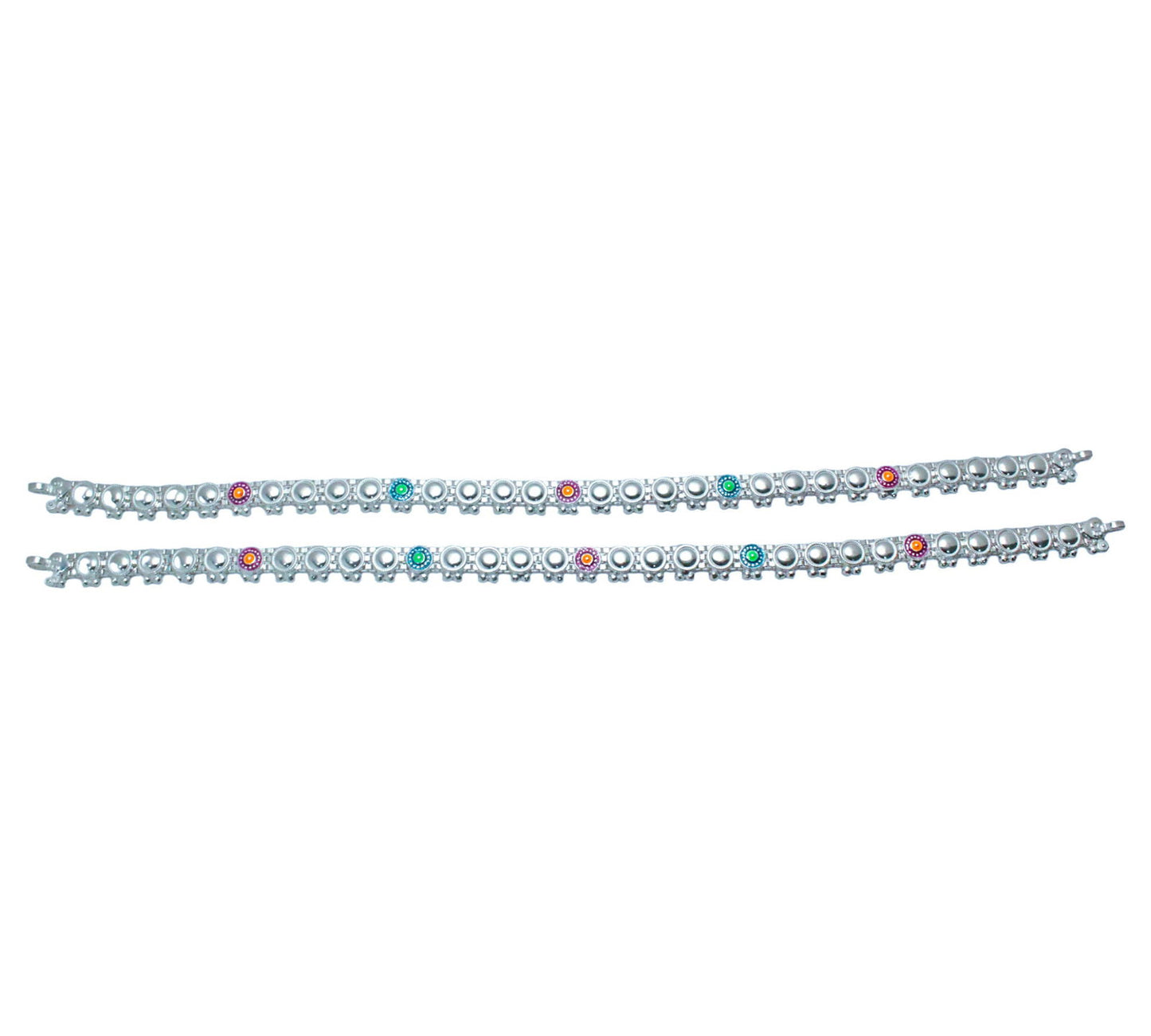 round embossed silver payal with red & green accents | shyni - shyni jewellery