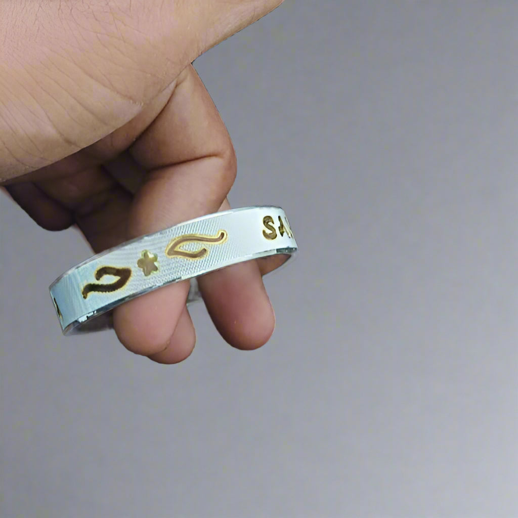 customizable silver kada for men online | golden rhodium finish