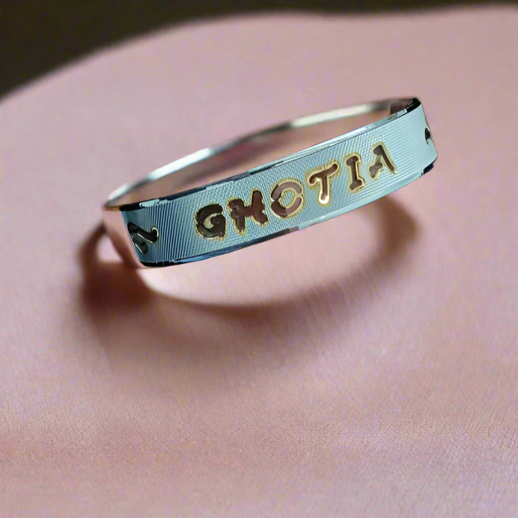 customizable silver kada for men online | golden rhodium finish