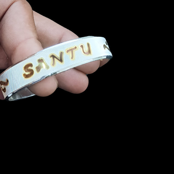 customizable silver kada for men online | golden rhodium finish