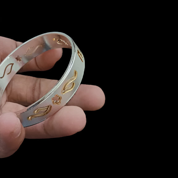 customizable silver kada for men online | golden rhodium finish