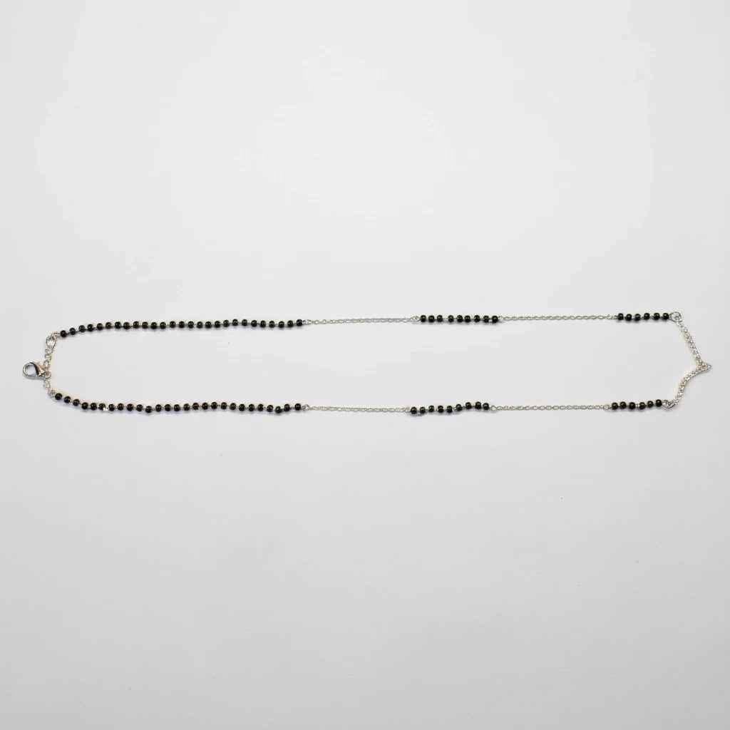 925 sterling silver v shape mangalsutra with black faceted bead mala