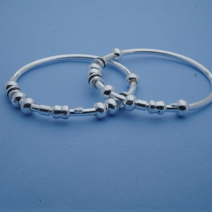 Silver Kada Pair for Kids with Silver Beads and Black Chilles