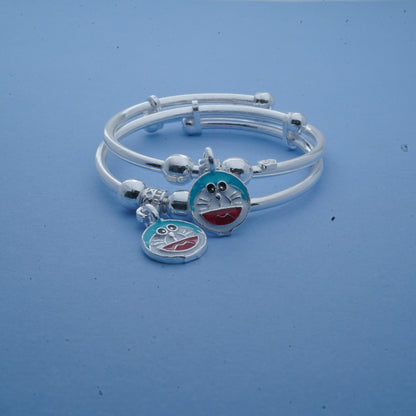 Adjustable Silver Kids' Bracelets with Doraemon Charm - Pair of Two
