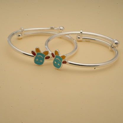 Silver Kada Pair for Kids with Colorful Teddy Design