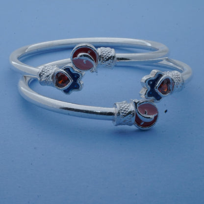 Colorful Silver Kada Pair for Kids with Crystal Embellishments