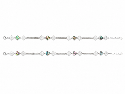 Abalone Shell & CZ Pave Diamond Link Double Chain Anklet in 925 Silver - Shyni Jewelry