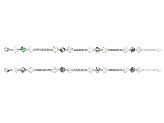 Abalone Shell & CZ Pave Diamond Link Double Chain Anklet in 925 Silver - Shyni Jewelry