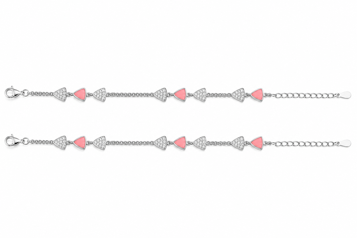 pink mop & cz triangle link chain anklet in 925 silver - shyni jewelry