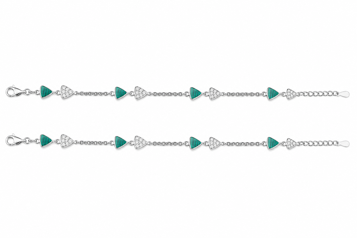 Green MOP & CZ Triangle Link Chain Anklet in 925 Silver - Shyni Jewelry