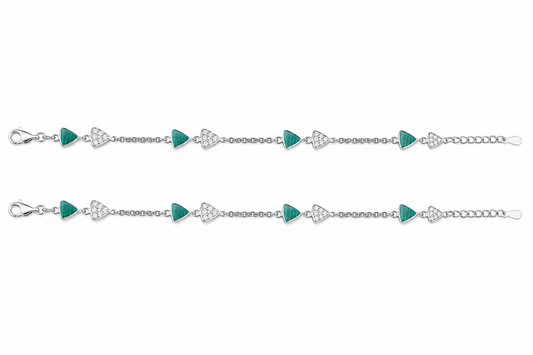 Green MOP & CZ Triangle Link Chain Anklet in 925 Silver - Shyni Jewelry