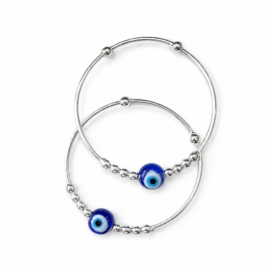 Baby Blue Evil Eye Silver Kada Set - Shyni Jewelry