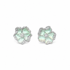 Mint Green Enamel Floral CZ Stud Earrings in 925 Silver