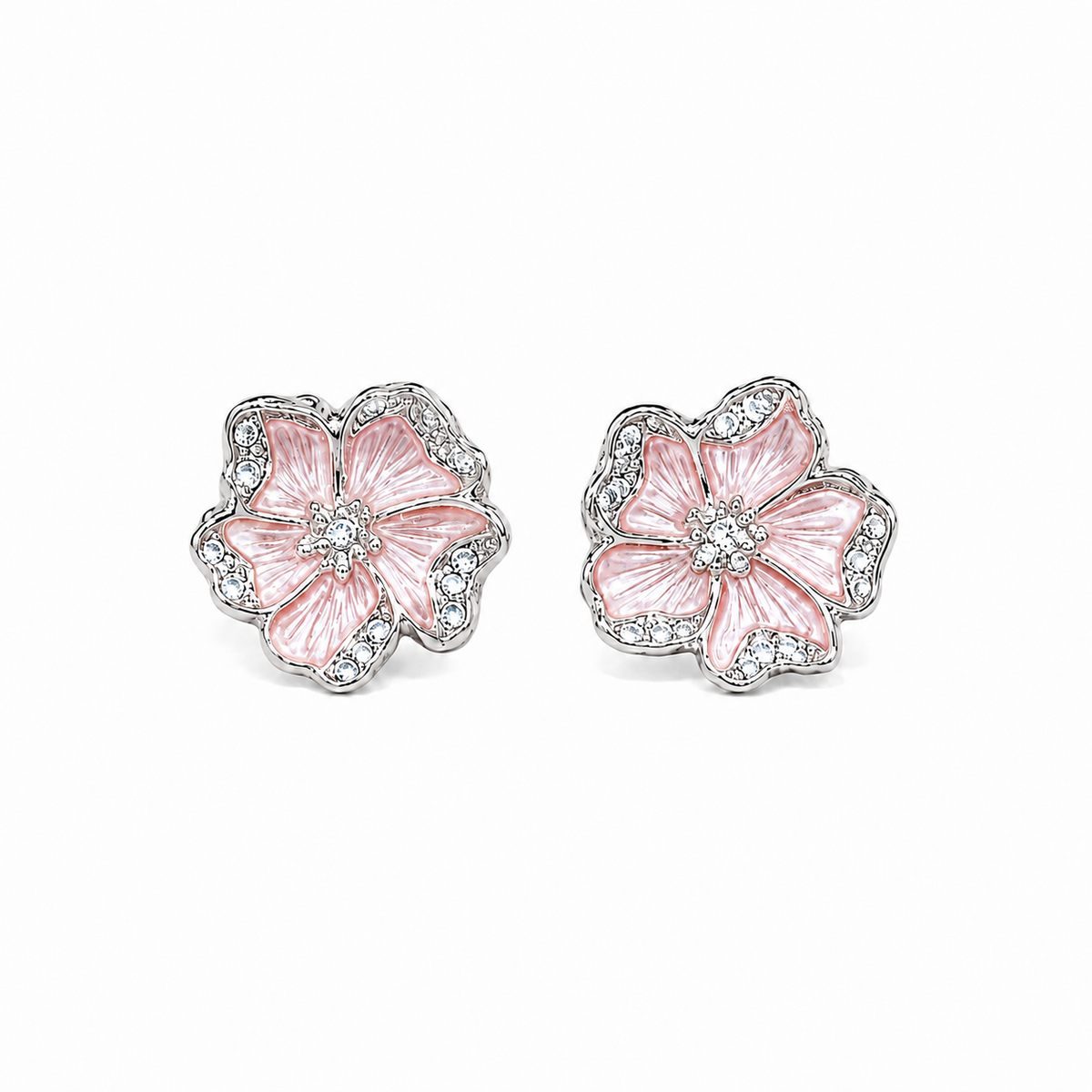 mint green enamel floral cz stud earrings in 925 silver - shyni jewelry