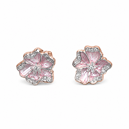 Mint Green Enamel Floral CZ Stud Earrings in 925 Silver - Shyni Jewelry