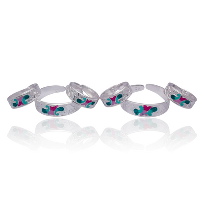 Colorful Silver Toe Ring Set with Intricate Design | Shyni - Shyni Jewellery