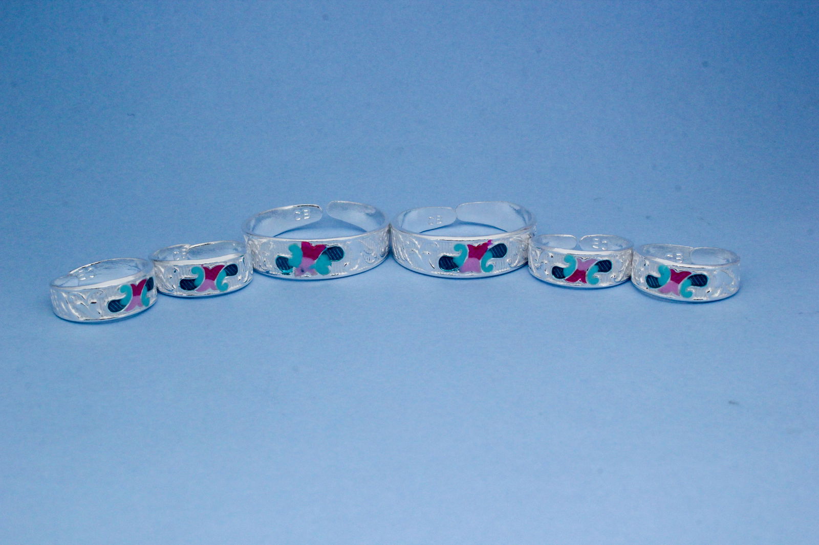 Colorful Silver Toe Ring Set with Intricate Design | Shyni - Shyni Jewellery