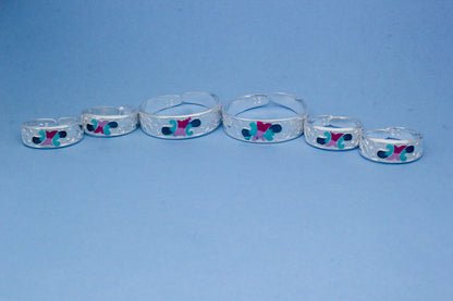 Colorful Silver Toe Ring Set with Intricate Design | Shyni - Shyni Jewellery
