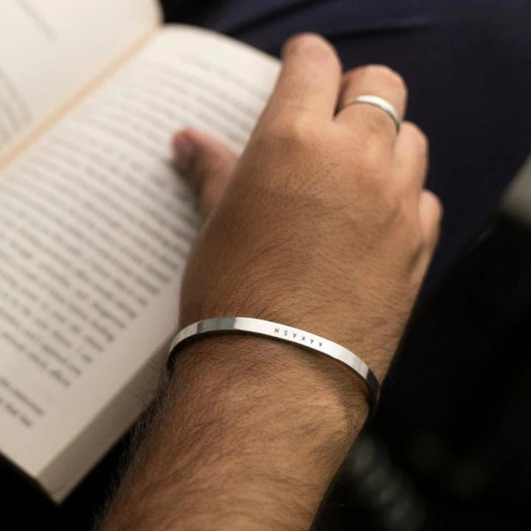Buy Personalized Silver Name Kada for Men Custom Engraved Bracelet Shyni Jewellery