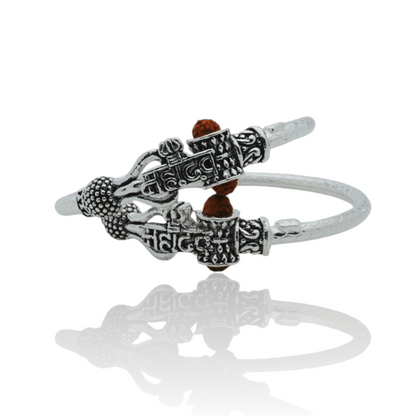 Silver Kada Pair for Kids with Mahadev Name, Black Polish, Damaru, and Rudraksh