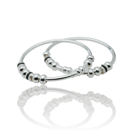 Silver Kada Pair for Kids with Silver Beads and Black Chilles