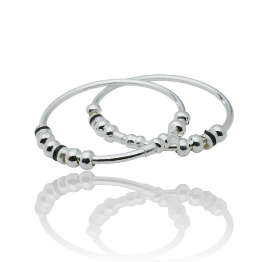 Silver Kada Pair for Kids with Silver Beads and Black Chilles