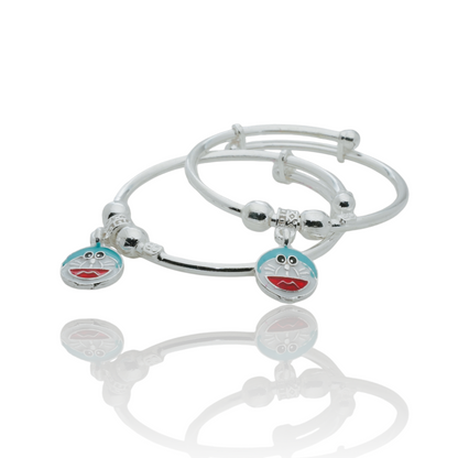 Adjustable Silver Kids' Bracelets with Doraemon Charm - Pair of Two
