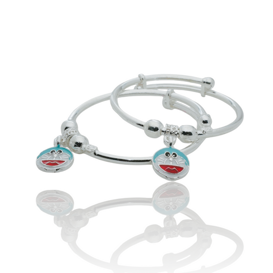 Adjustable Silver Kids' Bracelets with Doraemon Charm - Pair of Two