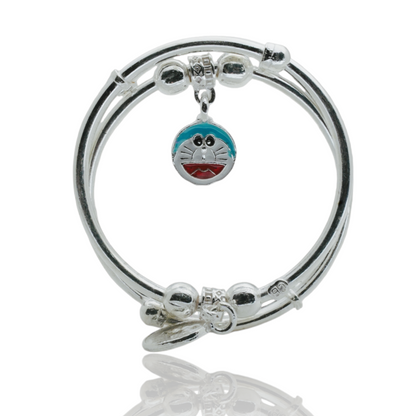 Adjustable Silver Kids' Bracelets with Doraemon Charm - Pair of Two