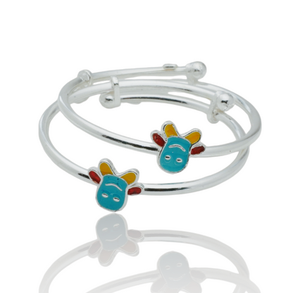 Silver Kada Pair for Kids with Colorful Teddy Design