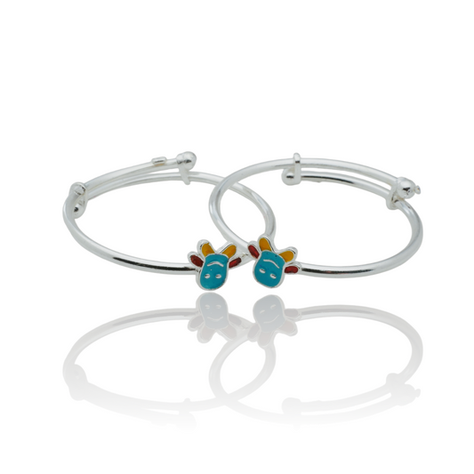 Silver Kada Pair for Kids with Colorful Teddy Design