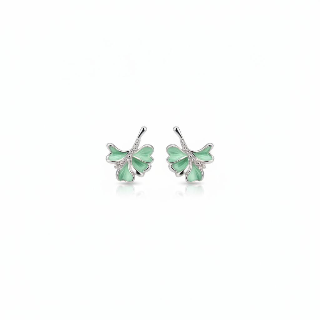 soft mint green enamel ginkgo leaf ear jacket earrings in 925 silver