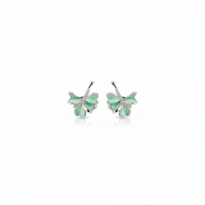 Soft Mint Green Enamel Ginkgo Leaf Ear Jacket Earrings in 925 Silver