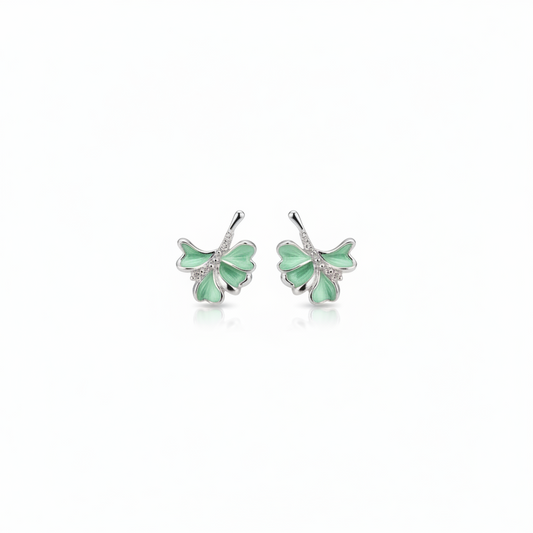Soft Mint Green Enamel Ginkgo Leaf Ear Jacket Earrings in 925 Silver