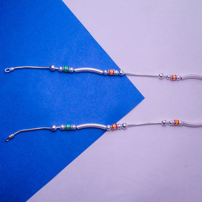 Stylish Dimple Design Silver Payal with Red and Green Accents | Shyni - Shyni Jewellery
