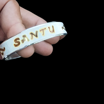 Customizable Silver Kada for Men Online | Golden Rhodium Finish