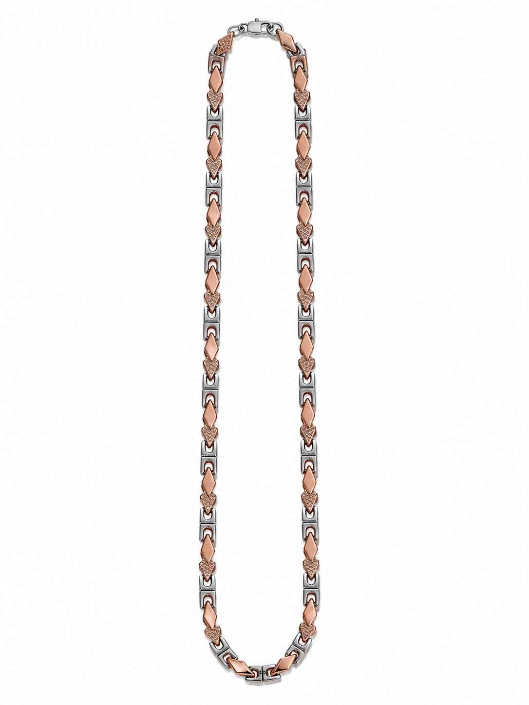 Two Tone Geometric Byzantine Link Chain Necklace for Men in 925 Silver & Rose Gold